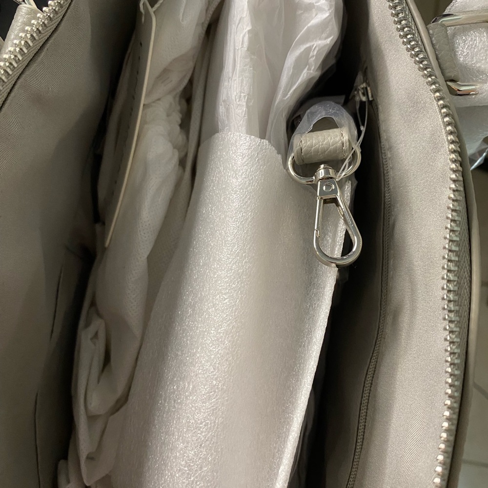 London Fog Metallic Silver Tote with Detachable Strap